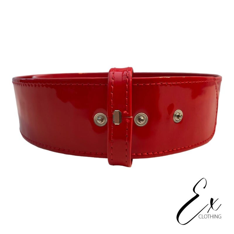 Alexander McQueen Patent Red Leather Belt Detail