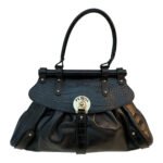 Fendi Black Leather Mock Croc Handbag